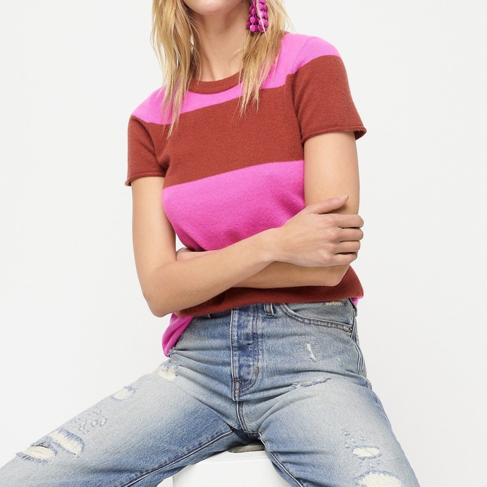 J.Crew Short-Sleeve Cashmere T-shirt In Rugby Stripe New Size M